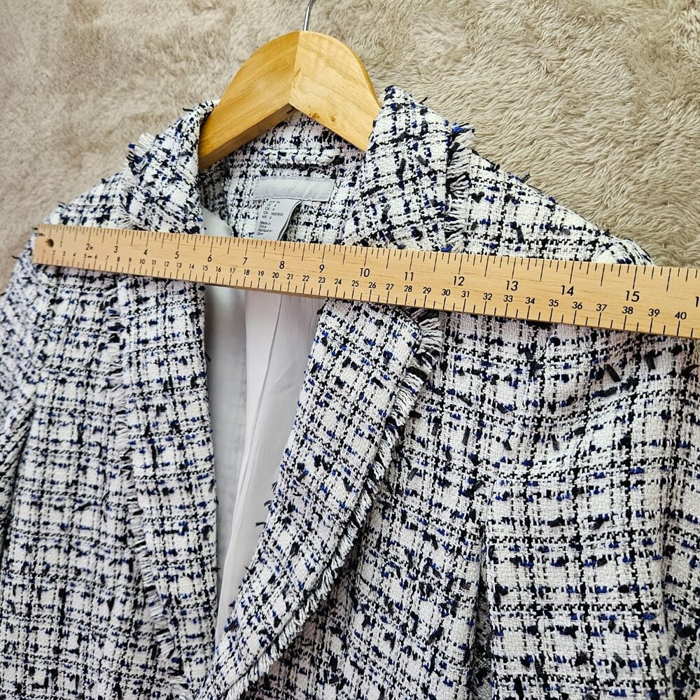 H&M Textured Tweed White Blue Weave Blazer Jacket Women's Size 4 - Picture 5 of 6